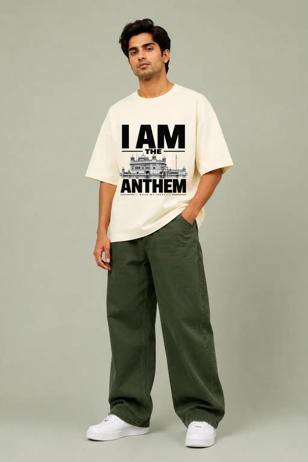I Am The Anthem — Golden Temple Oversized Tee for Men in Off-White | JUNOSHI