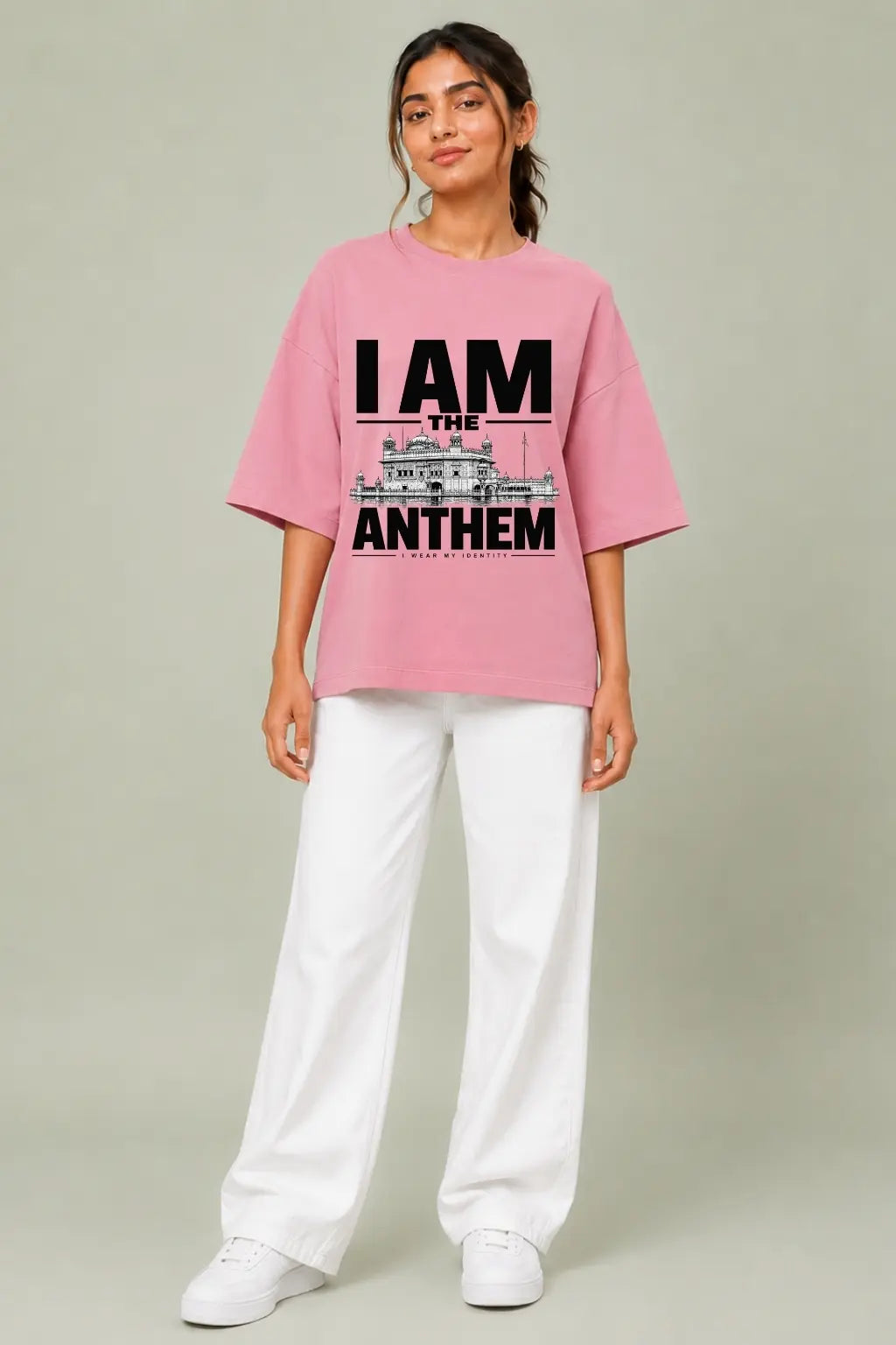 I Am The Anthem — Golden Temple Oversized Tee for Women in Flamingo Pink | JUNOSHI