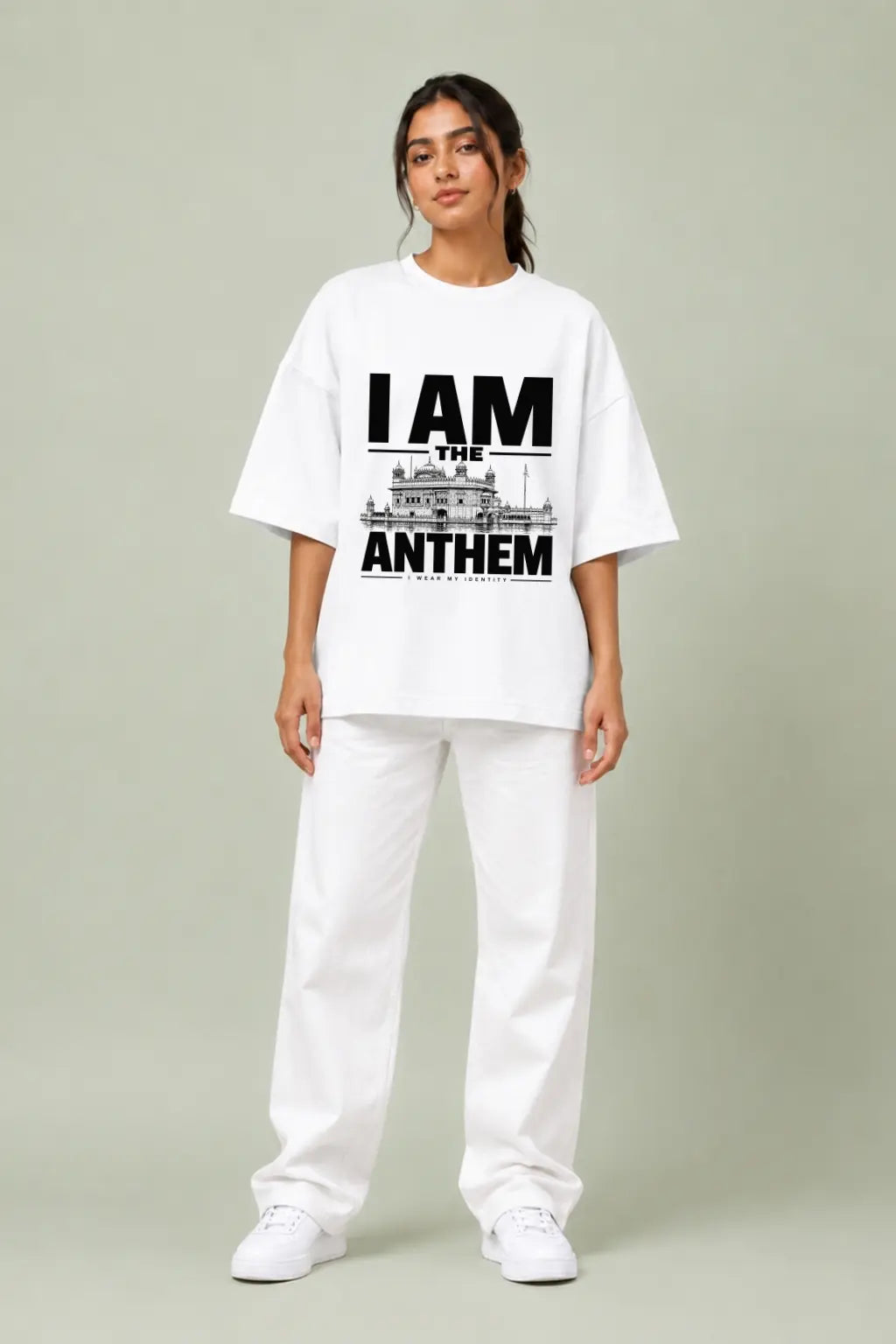 I Am The Anthem — Golden Temple Oversized Tee for Women in White | JUNOSHI