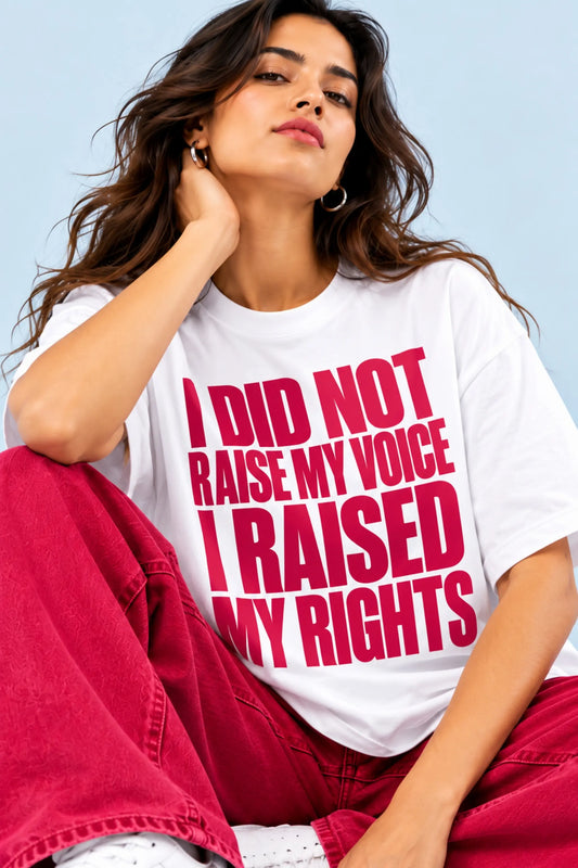 Close-up of I Raised My Rights Graphic Print on Oversized Unisex Tee | JUNOSHI
