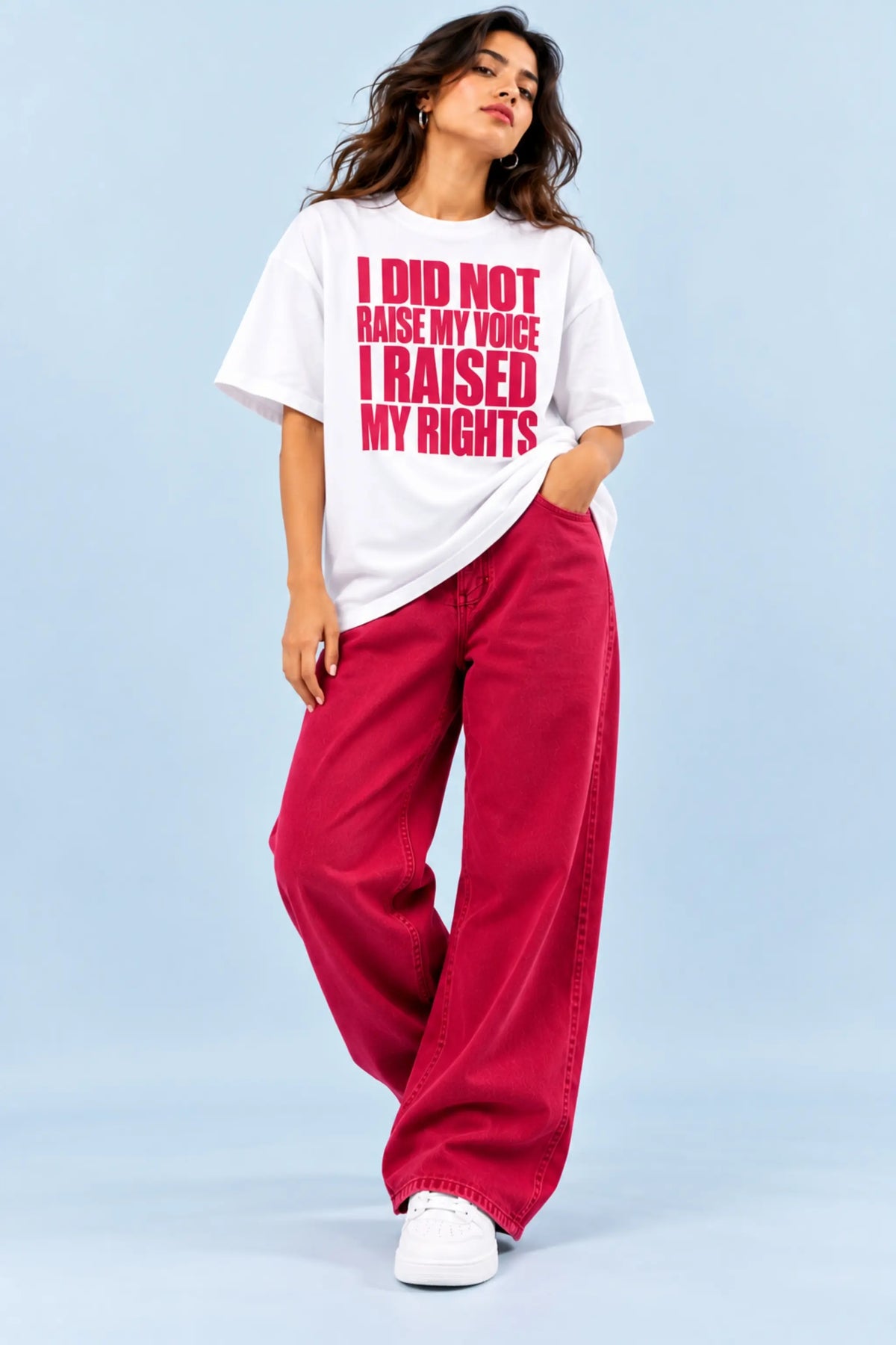 Women's Oversized Streetwear Tee with I Raised My Rights Quote | JUNOSHI