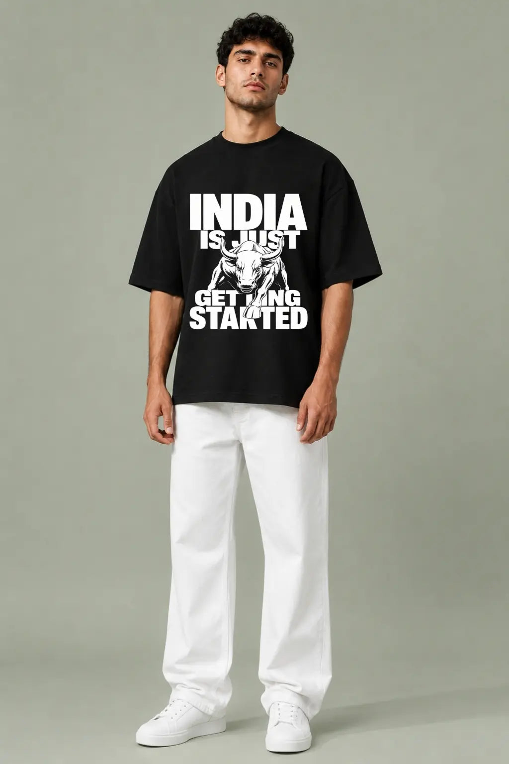 India Getting Started Bull Graphic — National Pride Oversized Tee for Men | JUNOSHI
