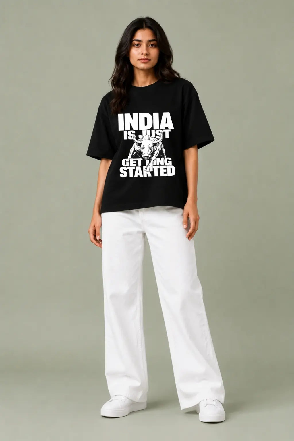 India Getting Started Bull Graphic — National Pride Oversized Tee for Women | JUNOSHI