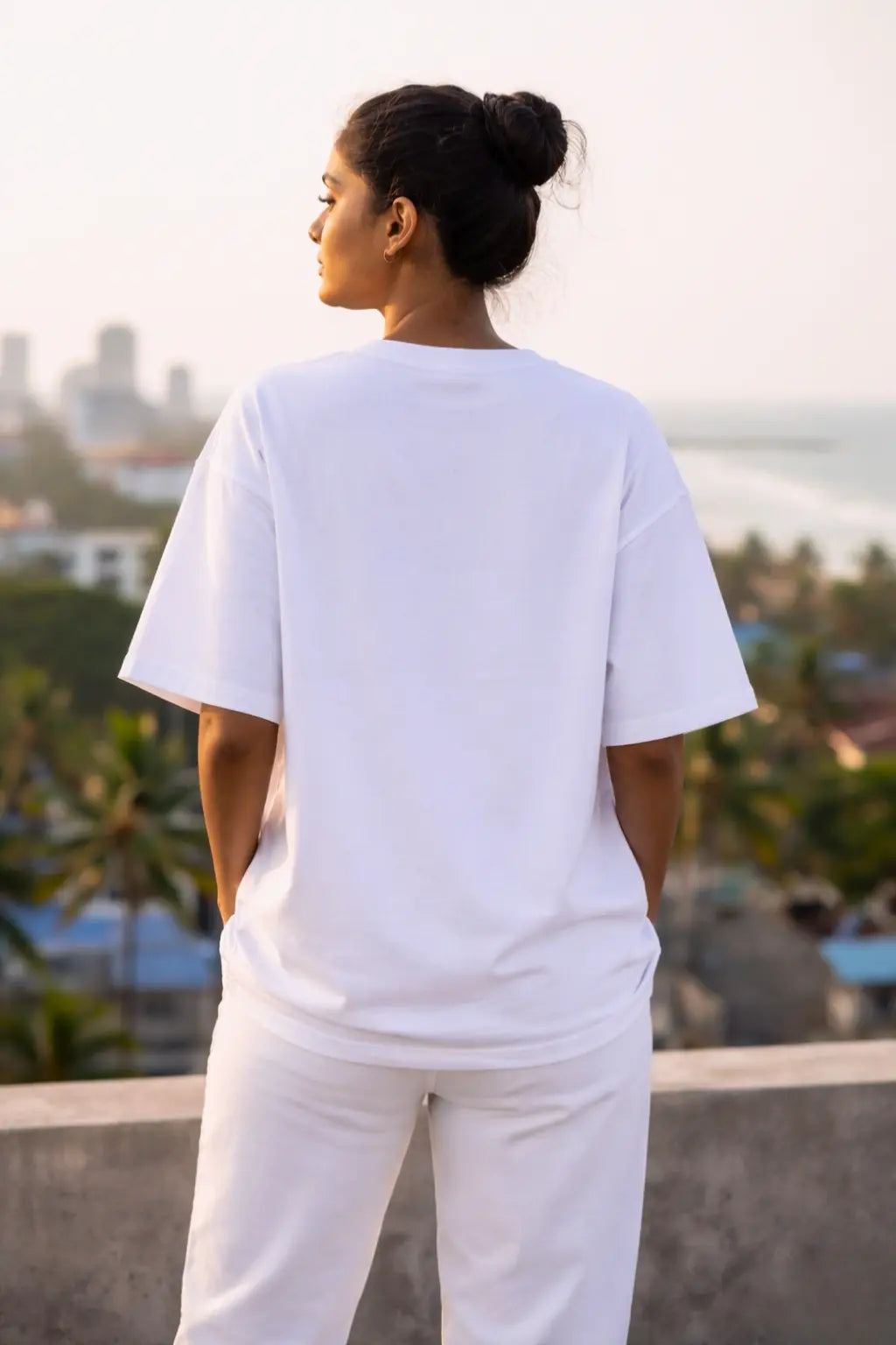 Billi Boss Oversized Tee White — Back Fit View