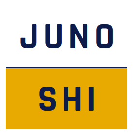 JUNOSHI logo reversed — white and gold variant for dark backgrounds