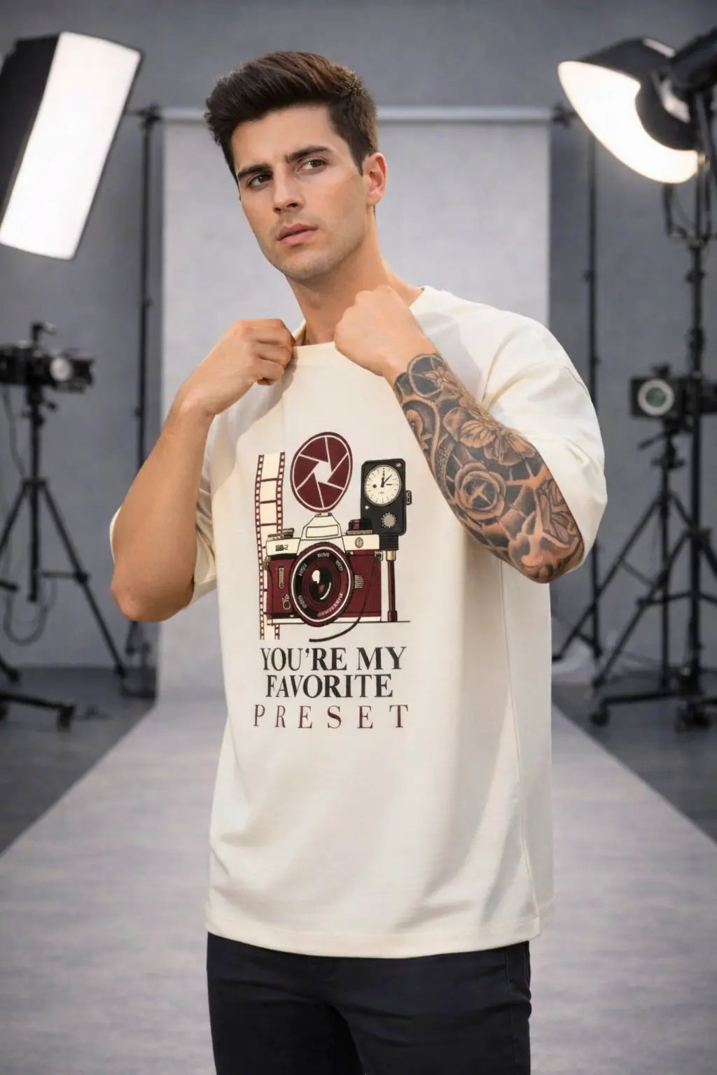 You're My Favorite Preset graphic tee — unique Valentine's Day gift for photography lovers, oversized unisex fit, JUNOSHI India