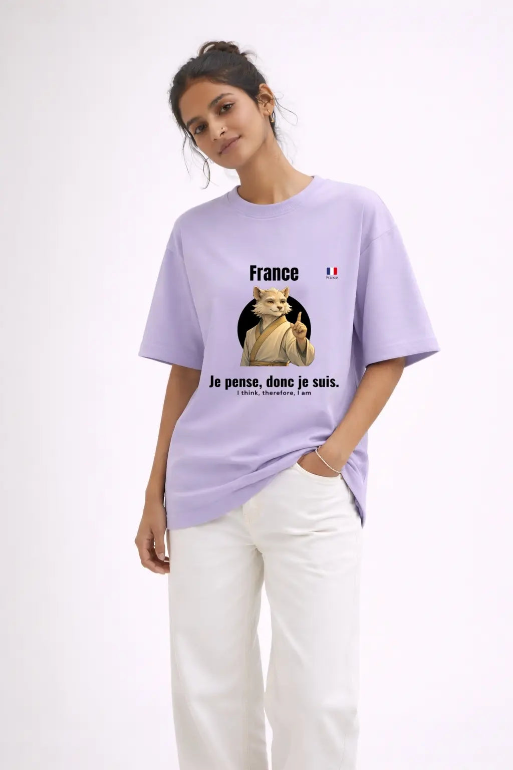 France Je Pense Donc Je Suis Oversized Terry Tee — Women's front view | Shifu's World | JUNOSHI