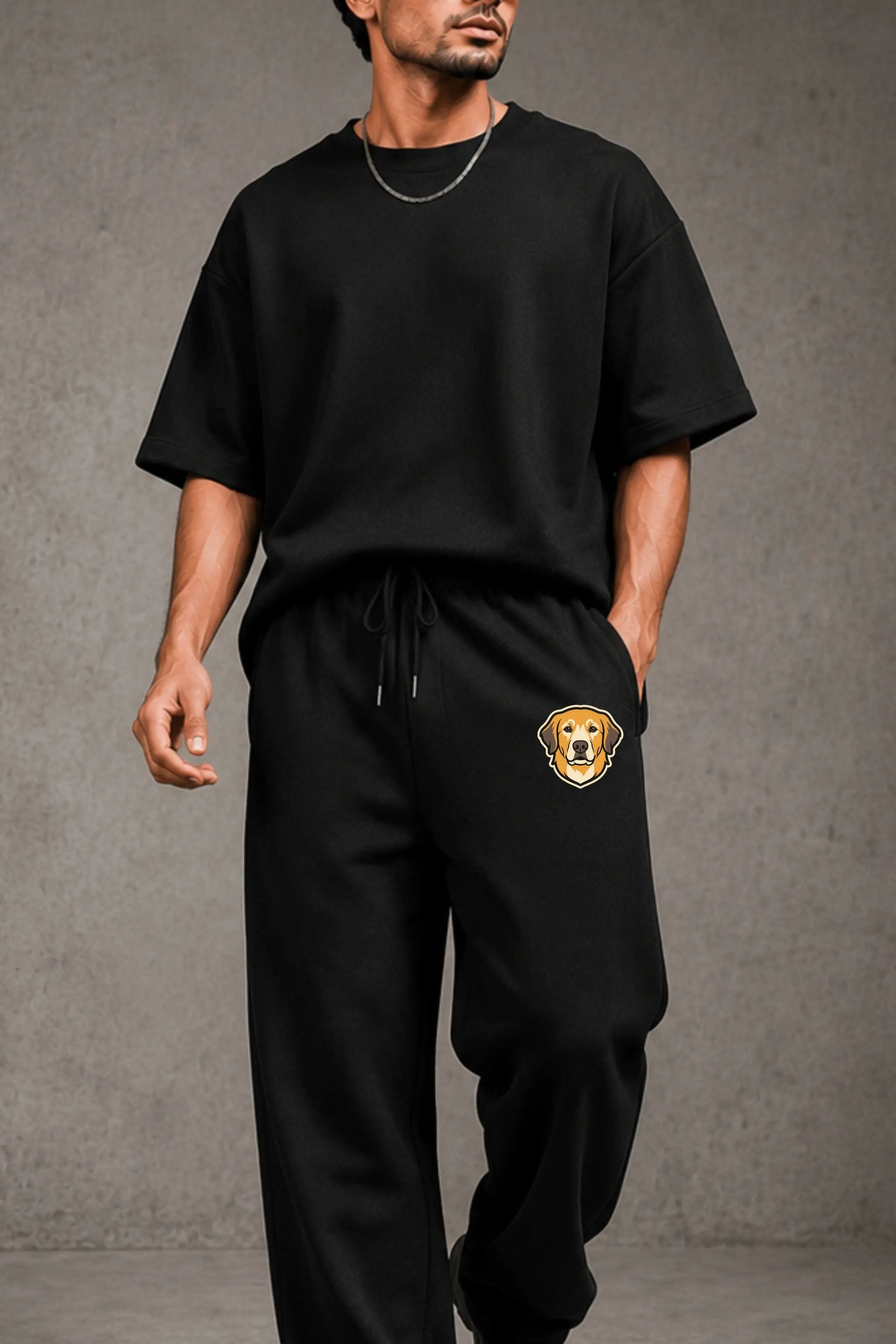 Golden Retriever Ease Graphic Unisex Sweatpants — Thigh Graphic Detail Close View