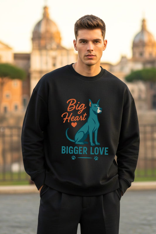 JUNOSHI Great Dane Dad Oversized Sweatshirt Men — Big Heart Bigger Love, Dog Dad Streetwear Fit