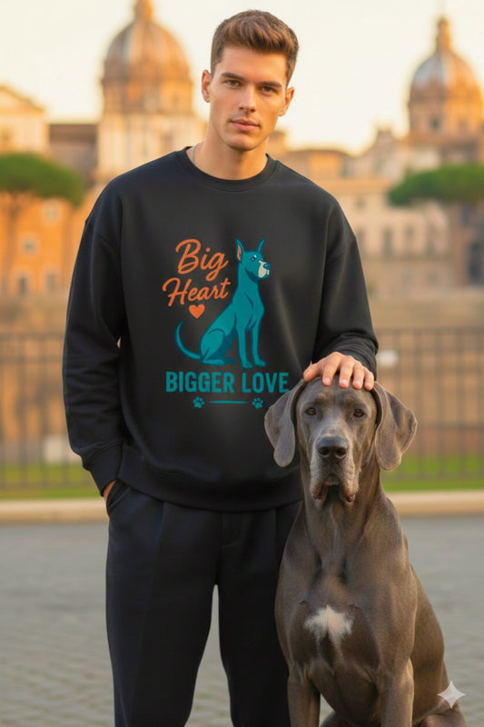 JUNOSHI Great Dane Dad Oversized Sweatshirt Men — Big Heart Bigger Love with Real Great Dane, Gentle Giant Energy