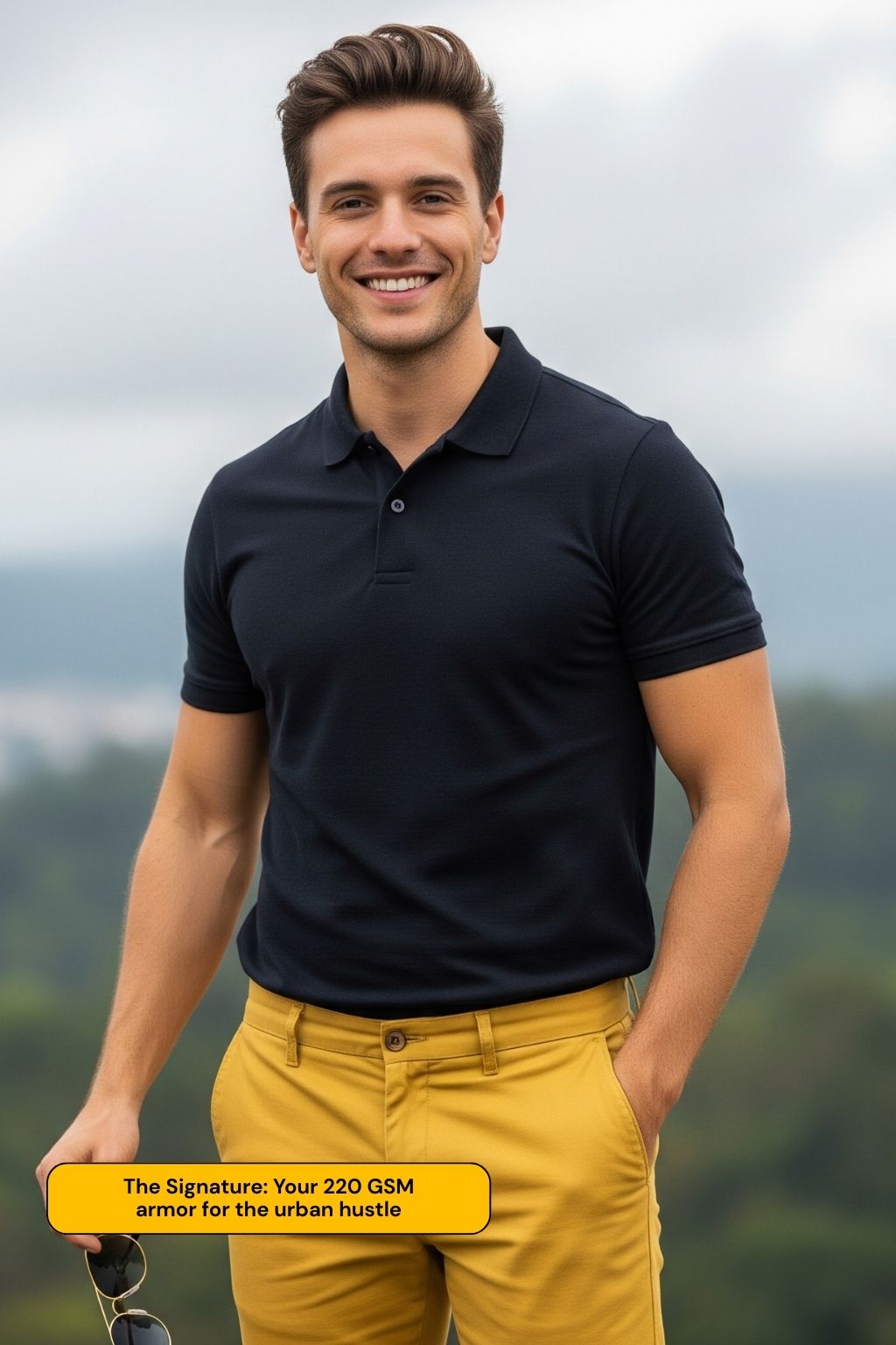 JUNOSHI Men's Classic Polo T-shirt Black — 220 GSM Cotton, Smart Casual Everyday Wear India