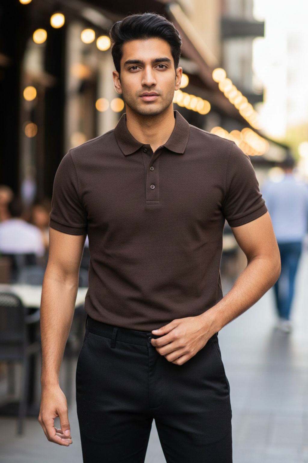 JUNOSHI Men's Classic Polo T-shirt Coffee Brown — Smart Casual Cotton Polo, Indian Menswear