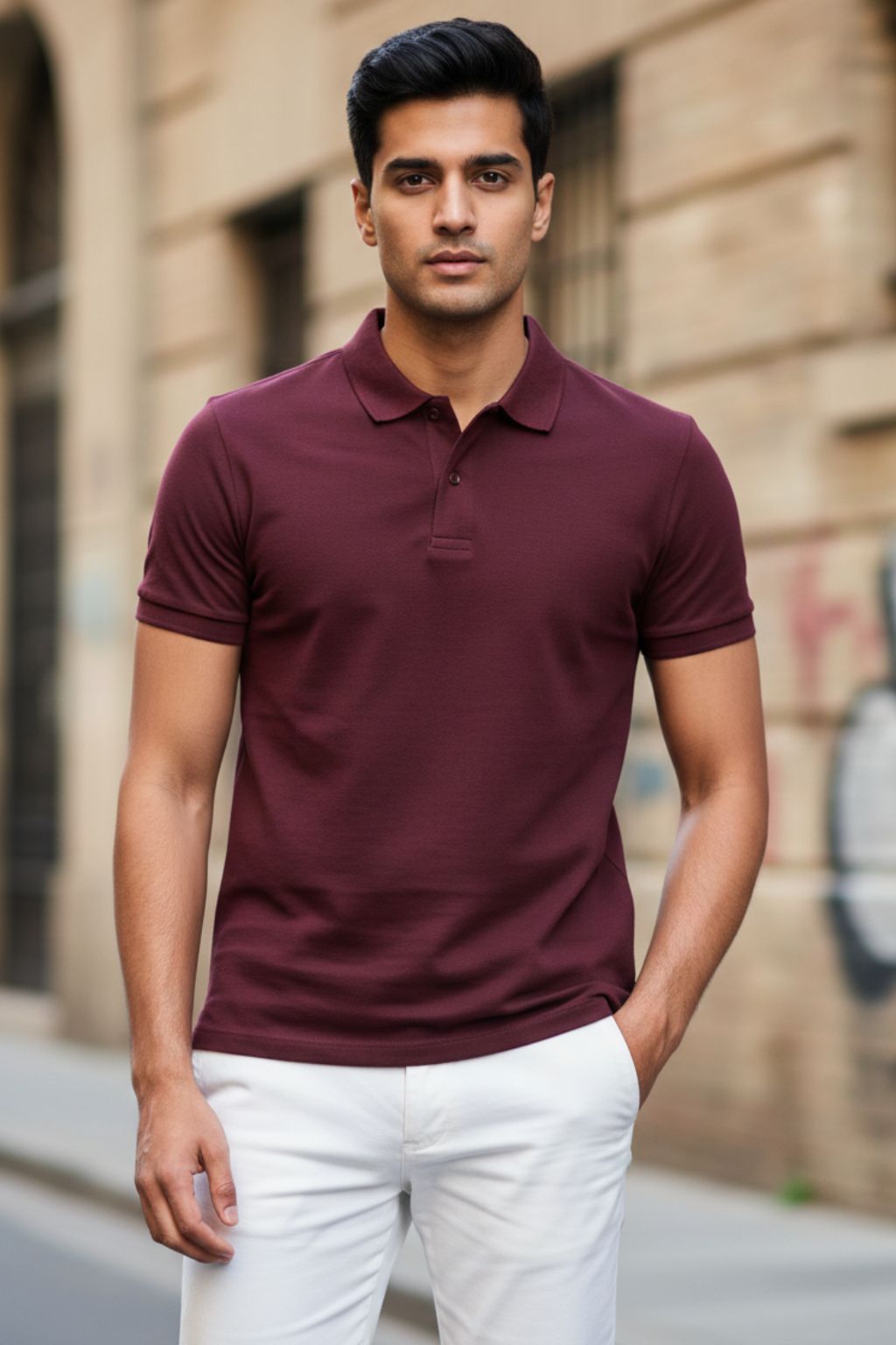 JUNOSHI Men's Classic Polo T-shirt Maroon — Regular Fit Polo, Urban Indian Men's Casual Wear