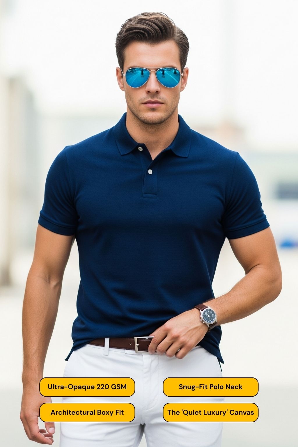 JUNOSHI Men's Classic Polo T-shirt Navy Blue — Smart Casual Polo T-shirt for Men, Indian Brand