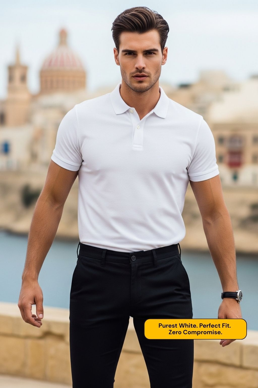 JUNOSHI Men's Classic Polo T-shirt White — Regular Fit Cotton Polo, Urban Indian Streetwear
