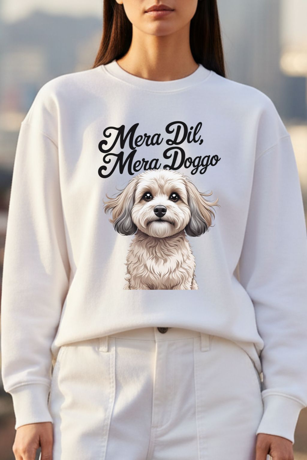 JUNOSHI Doggo Graphic Close-Up — Oversized Sweatshirt Print Detail, Dog Lover Design
