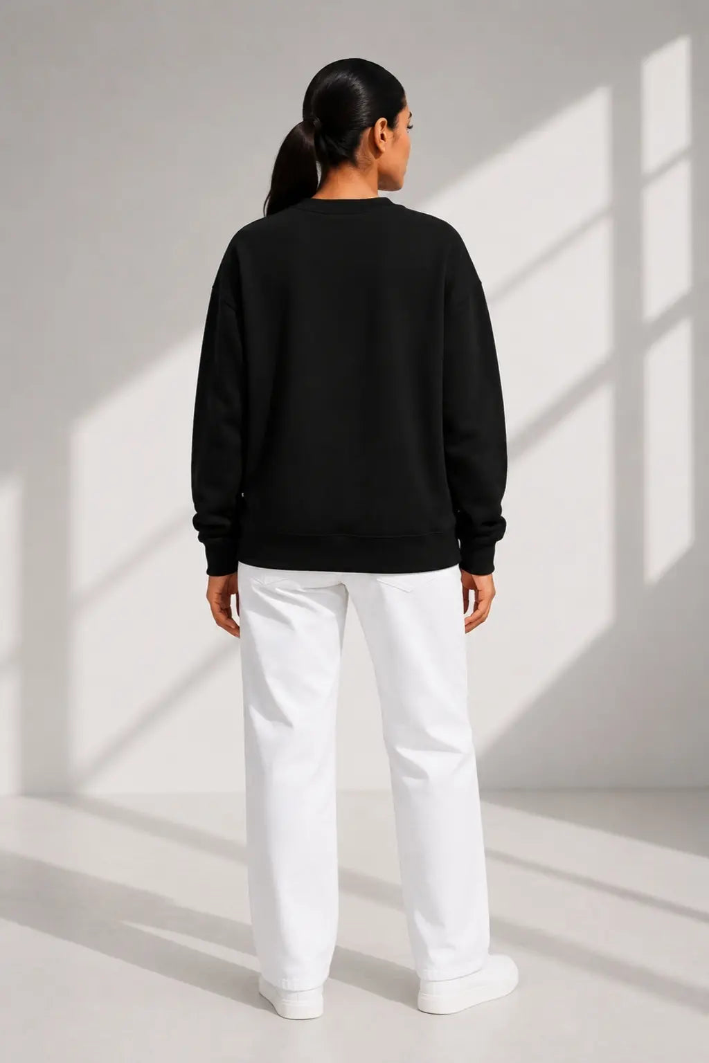 JUNOSHI Muscle & Meow Oversized Sweatshirt Women, Black — Back Fit View, Everyday Streetwear