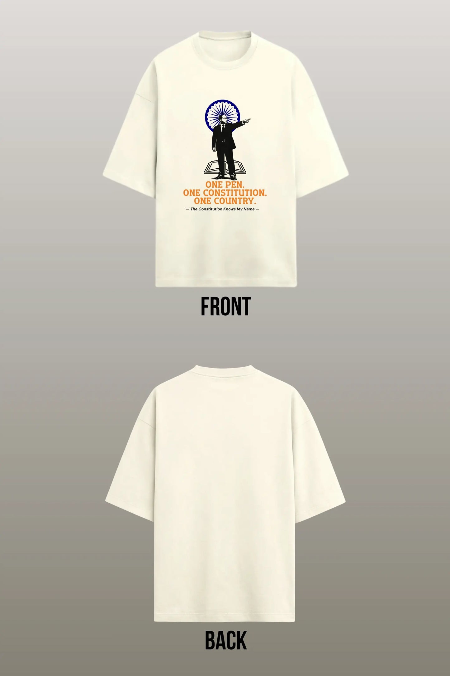 JUNOSHI Ambedkar Jayanti Tee Flat Lay — Front Back View, 260 GSM French Terry Oversized Unisex