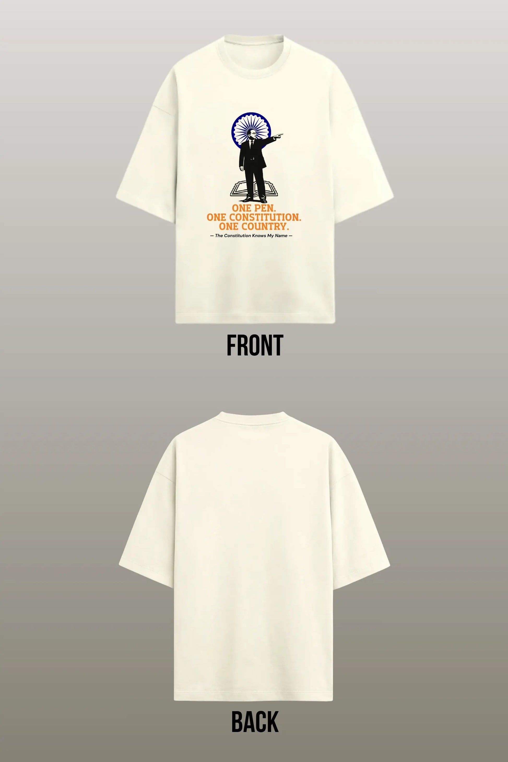 JUNOSHI Ambedkar Jayanti Tee Flat Lay — Front Back View, 260 GSM French Terry Oversized Unisex