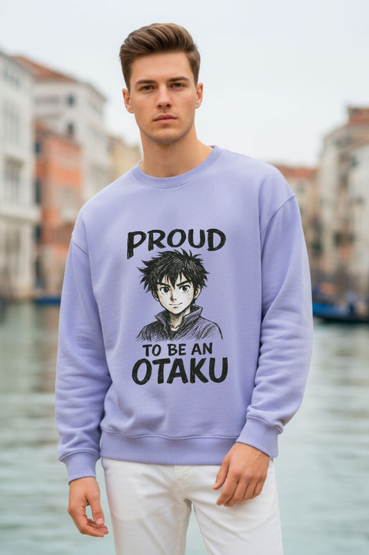 JUNOSHI Otaku Anime Oversized Sweatshirt Men — Lavender Anime Streetwear, Proud To Be An Otaku