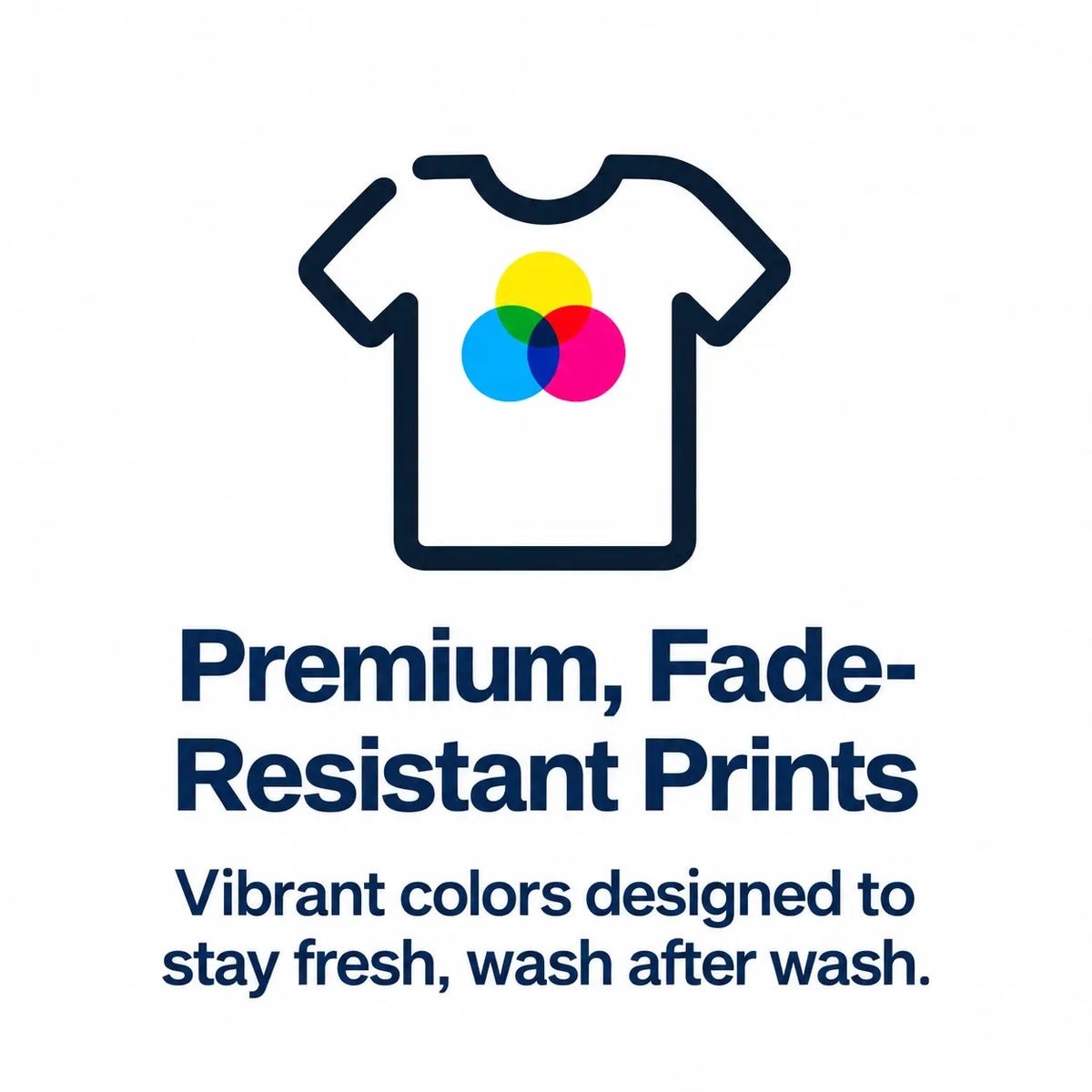 JUNOSHI t-shirt icon with vibrant colour circles showing premium fade-resistant DTF prints that stay fresh wash after wash