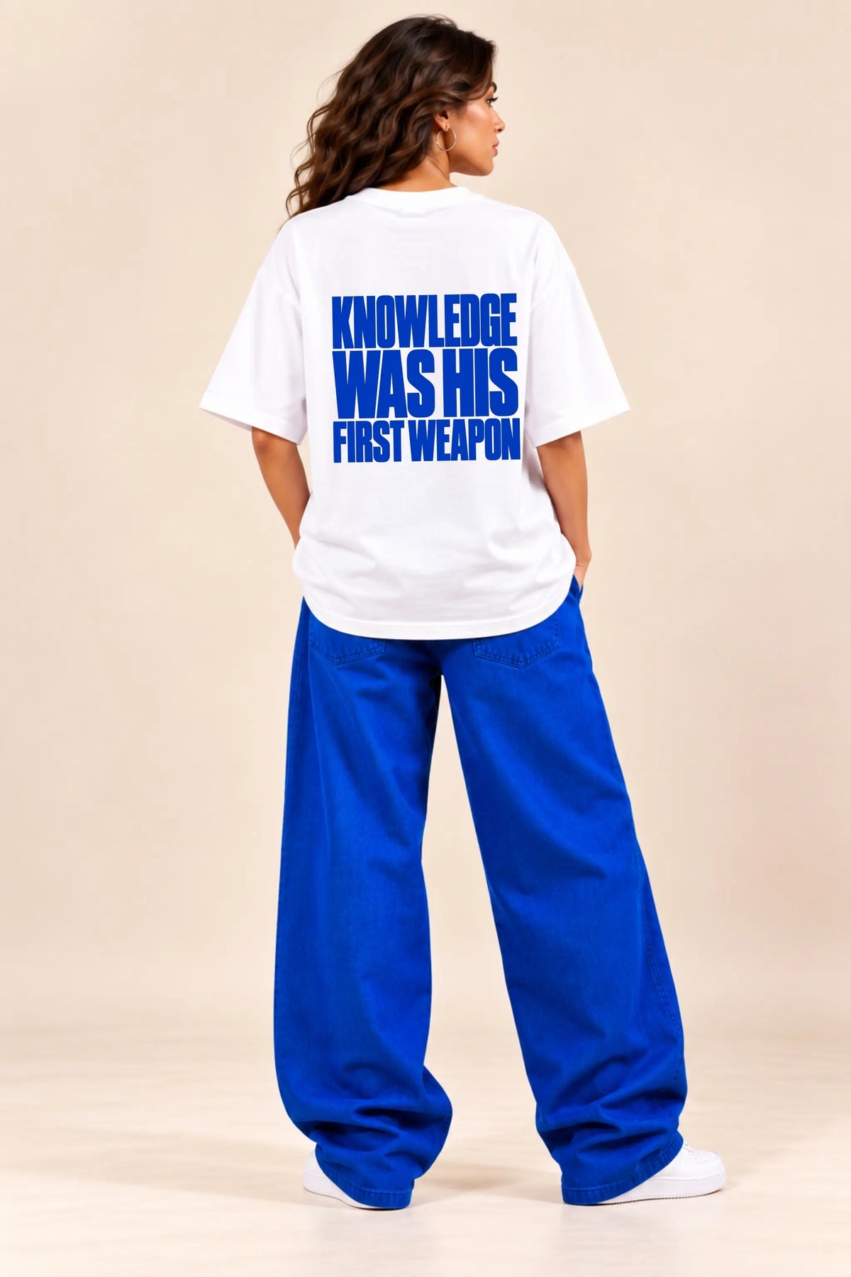 Knowledge Was His First Weapon Typography Back Print — Ambedkar Oversized T-Shirt | JUNOSHI