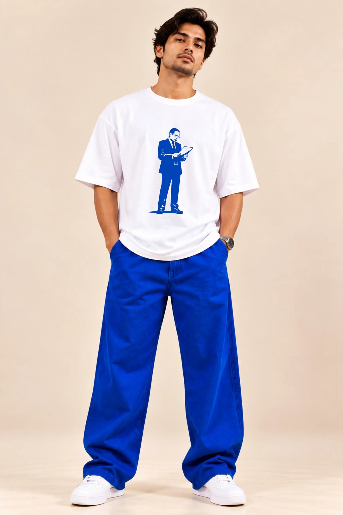 Knowledge Was His First Weapon — Ambedkar Oversized T-Shirt for Men, Front View | JUNOSHI