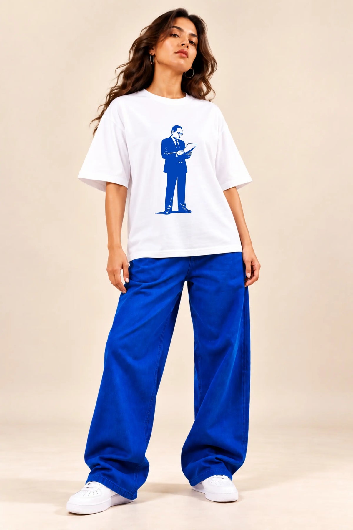Knowledge Was His First Weapon — Ambedkar Oversized T-Shirt for Women, Front View | JUNOSHI