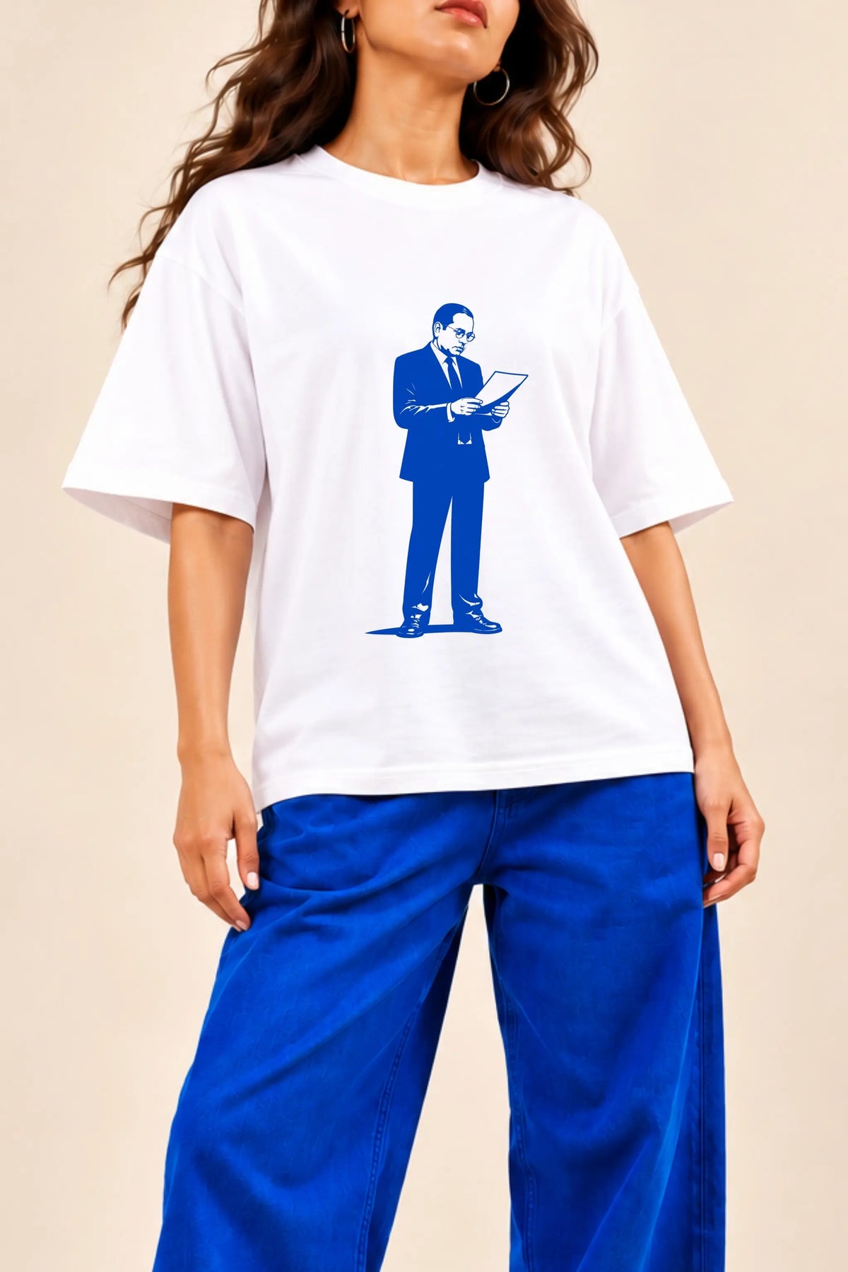Ambedkar Graphic Print Close-Up on Oversized T-Shirt — Written in Stone Collection | JUNOSHI