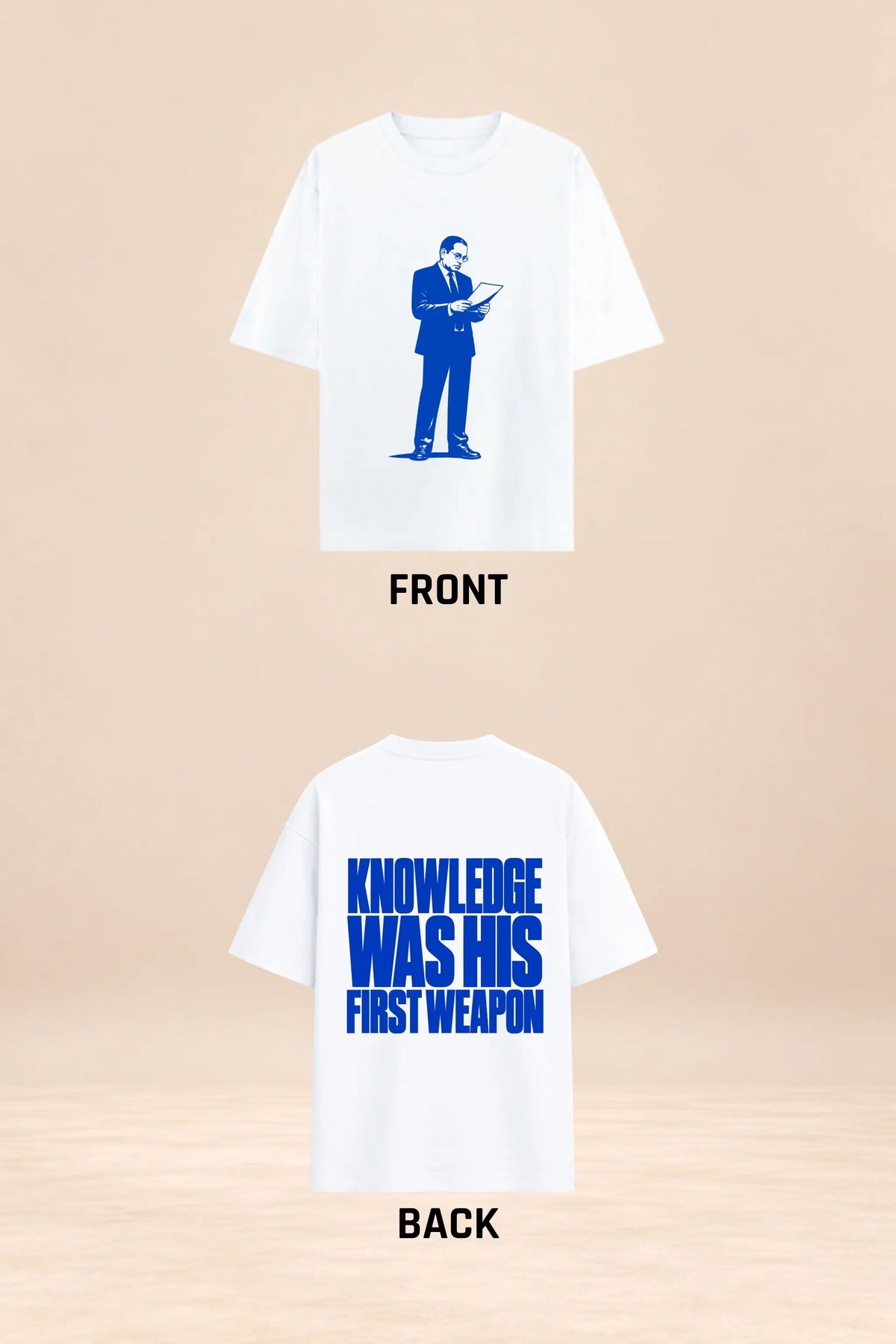 Knowledge Was His First Weapon Ambedkar Oversized T-Shirt — Front and Back Design View | JUNOSHI