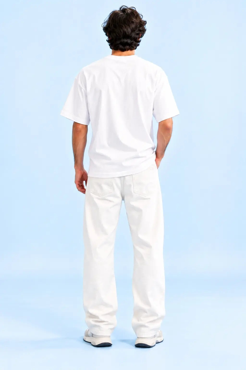 Plain Back View of White Lord Shiva Oversized Classic Tee, Print on Front Only | JUNOSHI