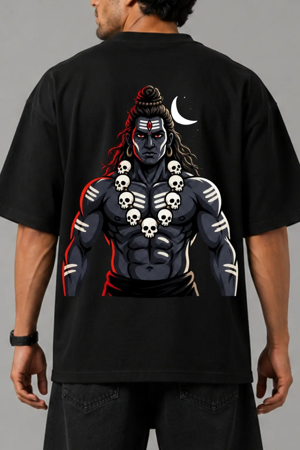 Mahakal Rudra — Devotional Shiva Print Closeup Oversized Tee | JUNOSHI