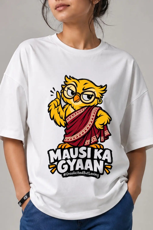 Mausi Ka Gyaan — Sarcastic Owl Graphic Print Close-Up | JUNOSHI