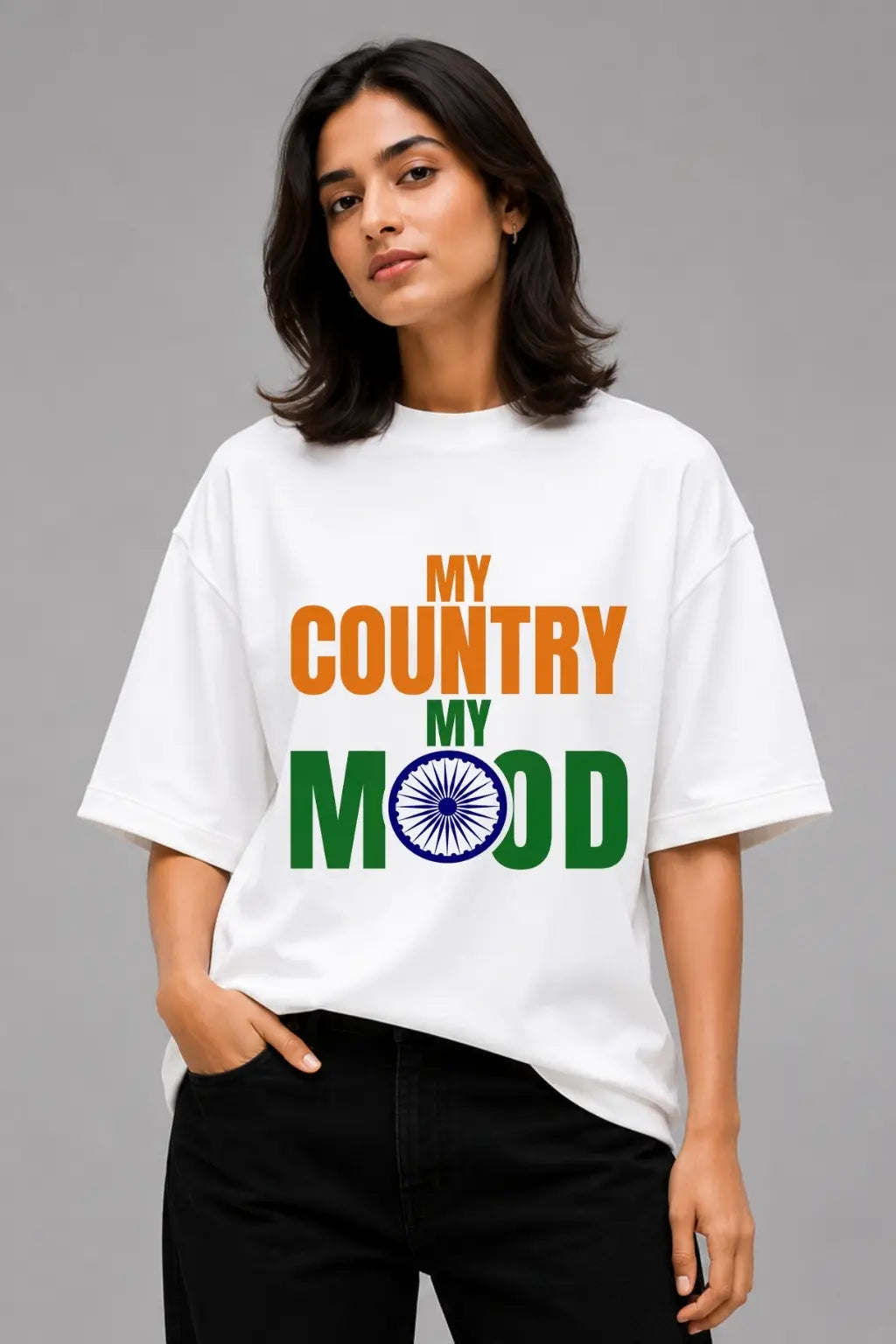 My Country My Mood — Ashoka Chakra Oversized Tee for Women | JUNOSHI