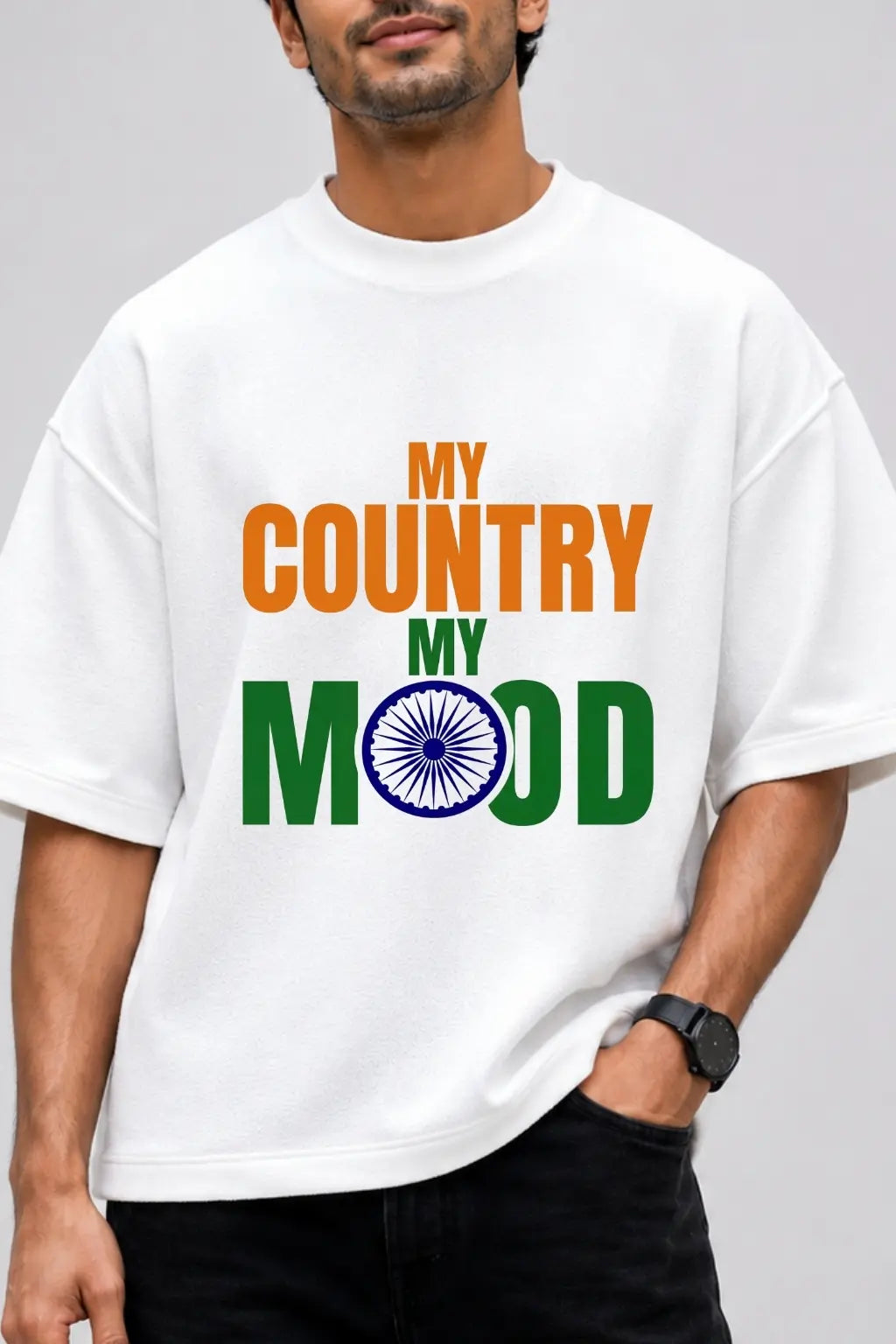 My Country My Mood — Ashoka Chakra Print Closeup Oversized Tee | JUNOSHI