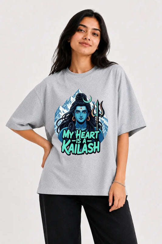 My Heart Is A Kailash Shiva Oversized T-Shirt worn front view