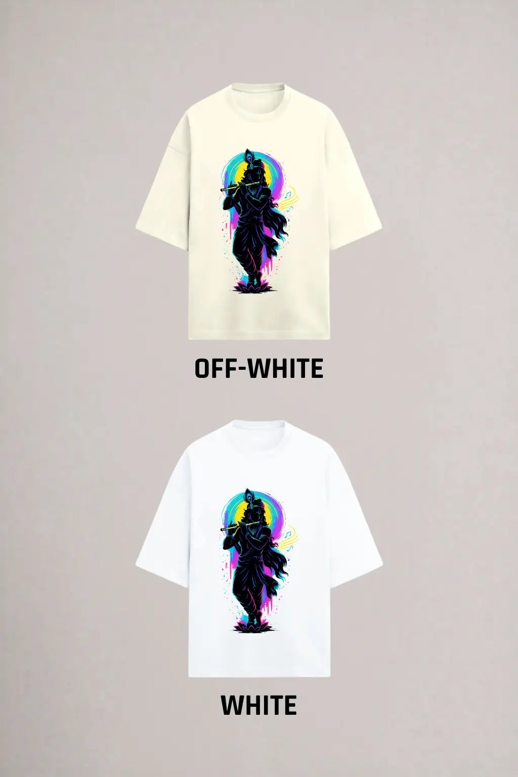 Neon Krishna Aura Oversized Terry Tee — Off-White and White Colour Variants