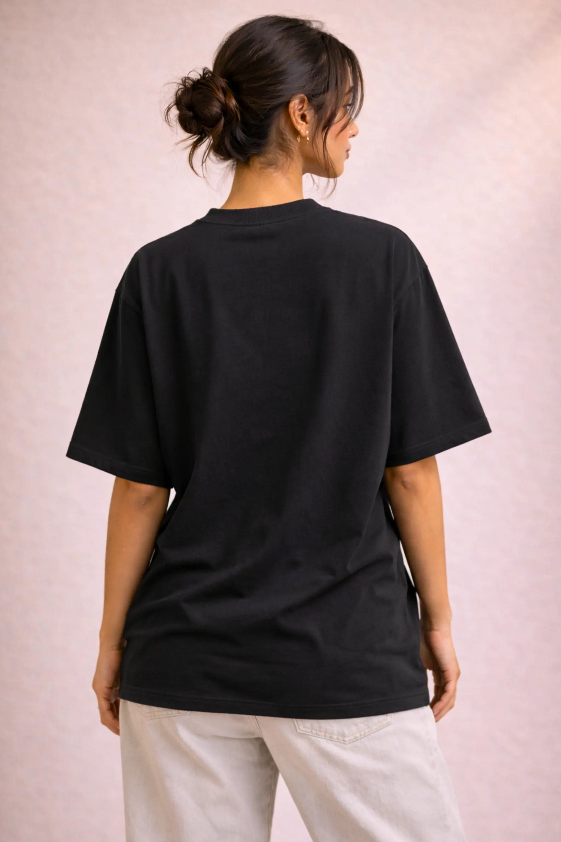 No Longer That Not Yet This — Oversized Tee Back View, Clean Black | JUNOSHI