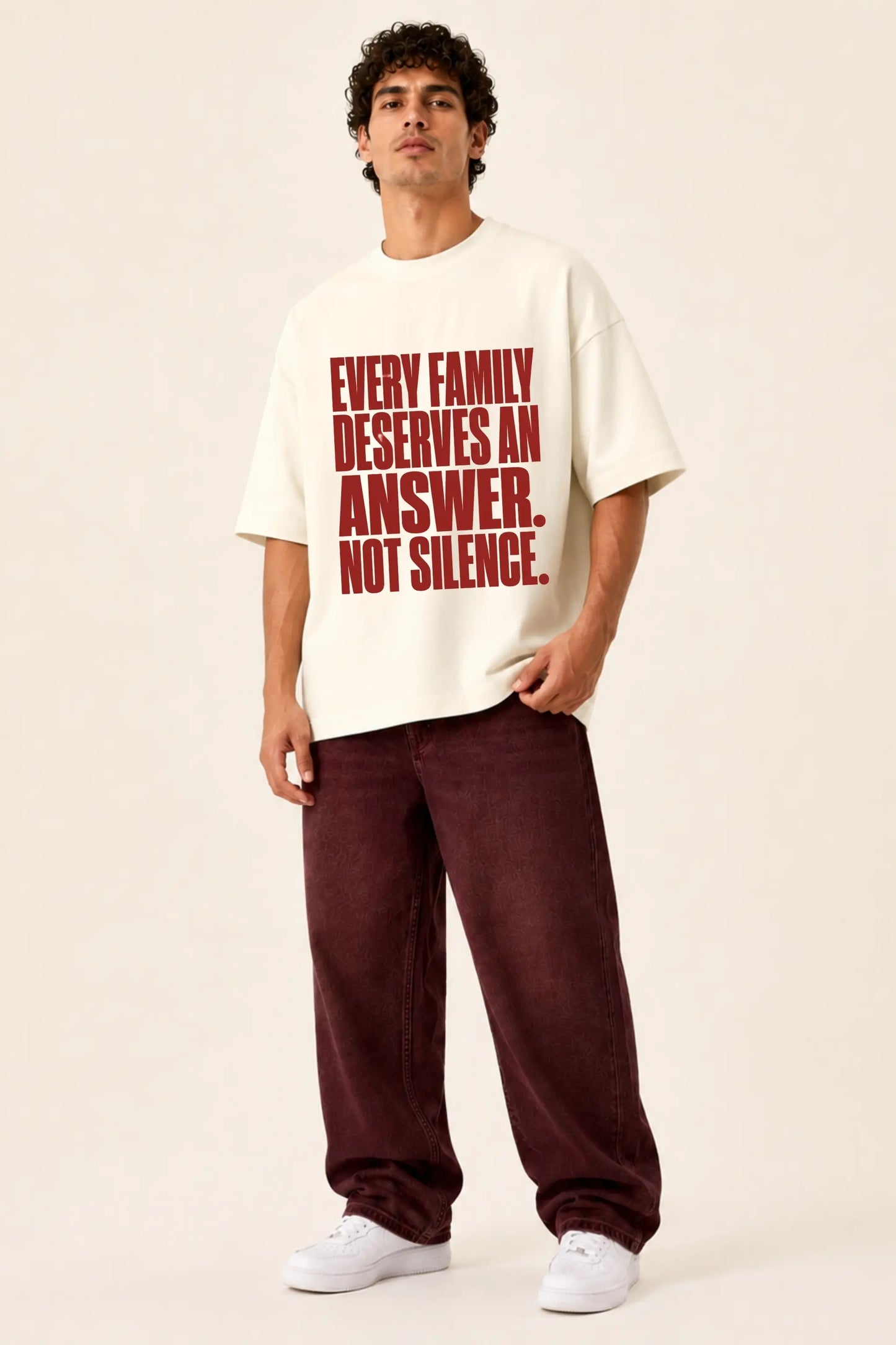 Not Silence — Written in Stone Oversized Tee for Men, Front View | JUNOSHI