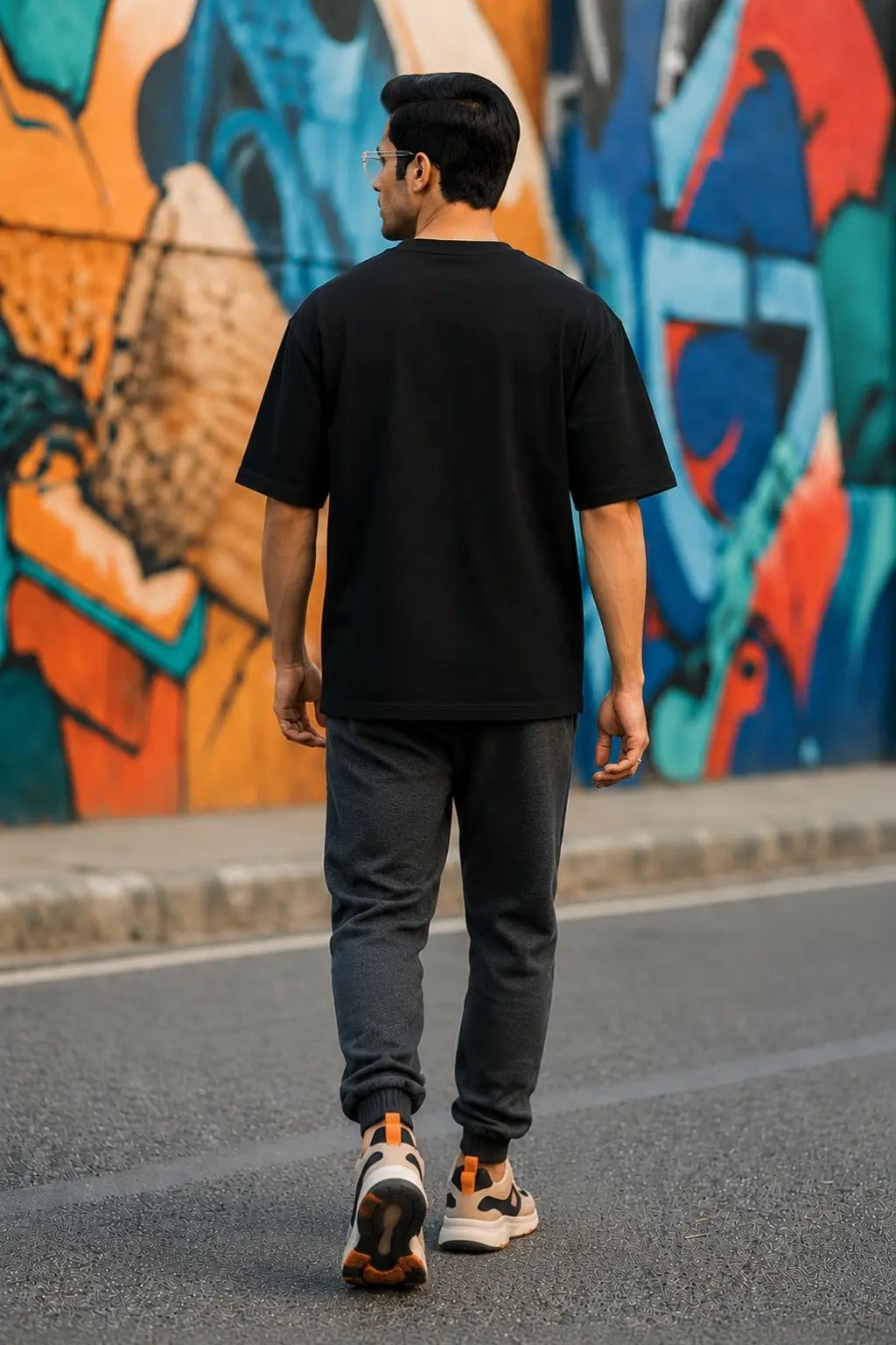 Otaku Forever Oversized Terry Tee — Clean Back View, Black Anime Streetwear