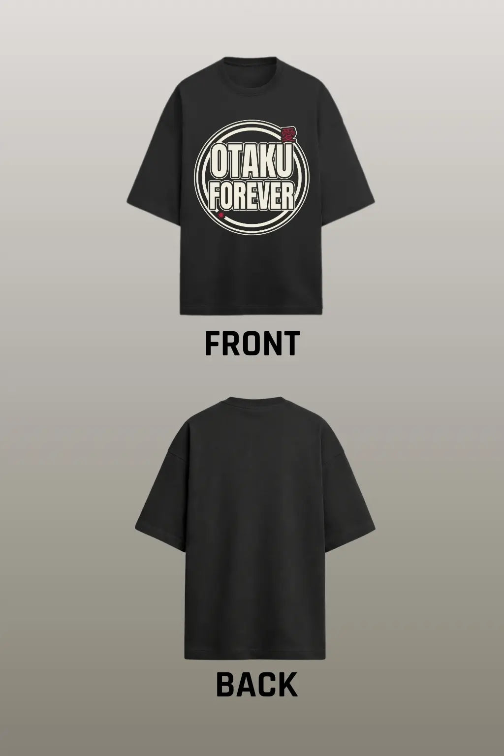 Otaku Forever Oversized Terry Tee — Front and Back Flat Lay, Black Anime Graphic Tee