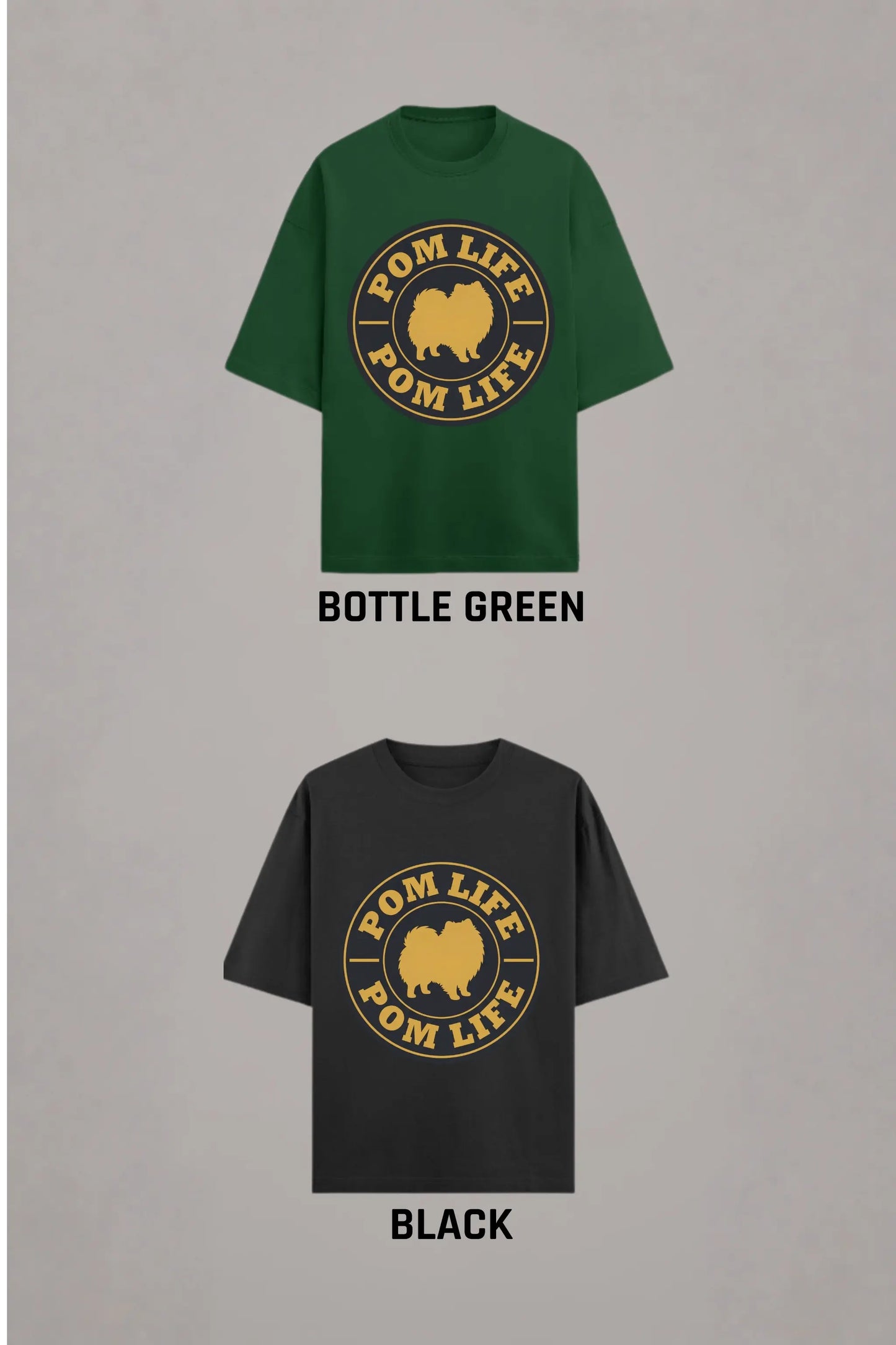 Pom Life Pomeranian Dog Parent Tee — Bottle Green and Black Color Variants | JUNOSHI Pet Pawtrait