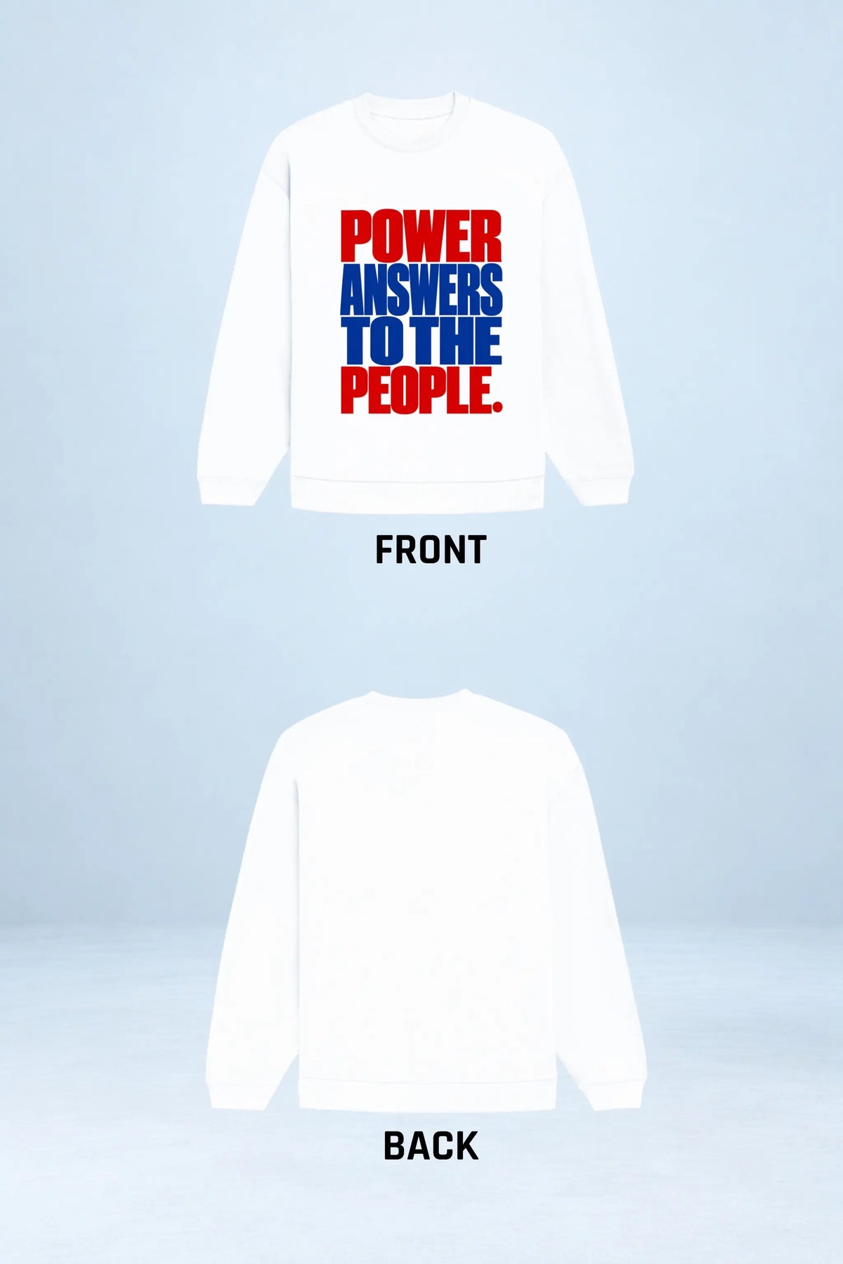 Power Answers To The People — Constitutional Pride Oversized Sweatshirt, Front and Back Flat View | JUNOSHI