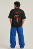 Hanuman Samudra Langhan oversized t-shirt reel showing back print in motion on male model, ocean-leap design at sunset — Divine Street devotional streetwear