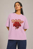 JUNOSHI Mohabbat Mafia Oversized T-shirt Women — Lavender, Desi Romance Streetwear, 
Confident Pose Studio Reel, Heart Crown Rose DTF Graphic, Indian Streetwear