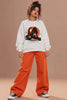 Training Arc anime oversized sweatshirt for women in white, styled with orange wide-leg pants and a messy bun, video reel | JUNOSHI