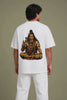 Dakshinamurthy Shiva oversized tee reveal reel — man turns to show back print of meditating Shiva with cobra and rudraksha — Divine Street collection