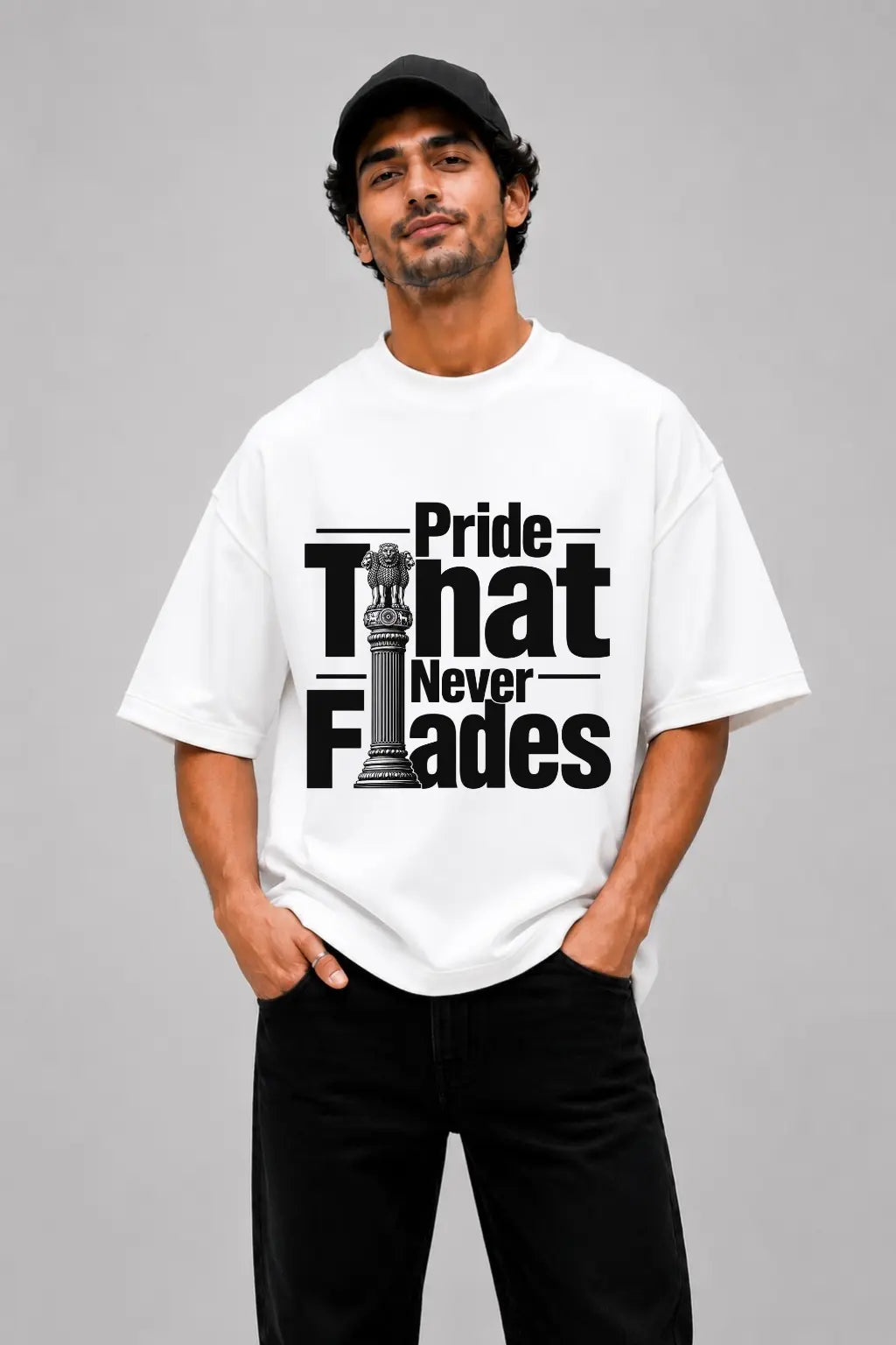Pride That Never Fades — Ashoka Pillar Oversized Tee for Men | JUNOSHI