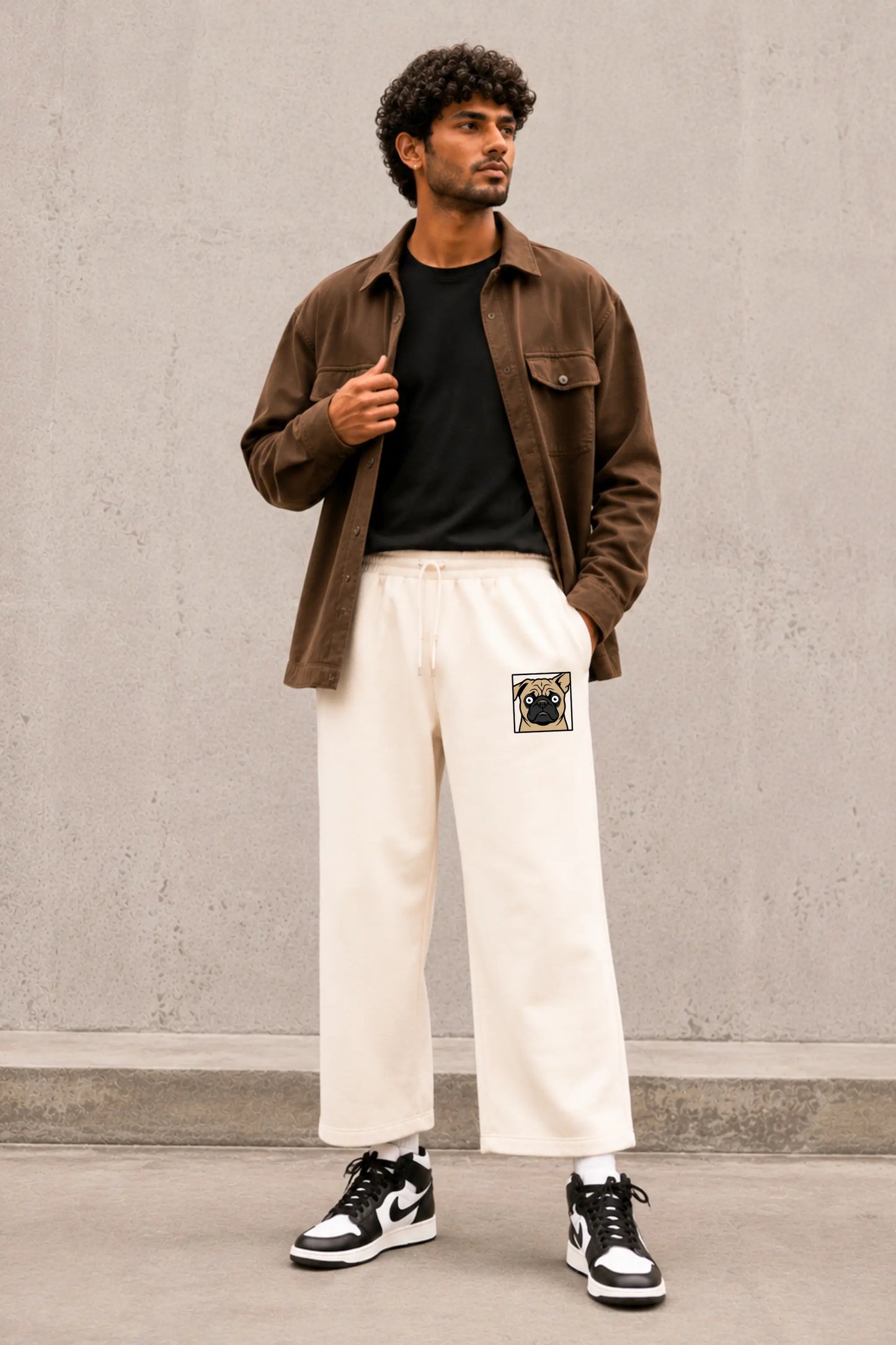 Pug Face Graphic Unisex Sweatpants in Cream — Men's Styling, Easy Beings Collection