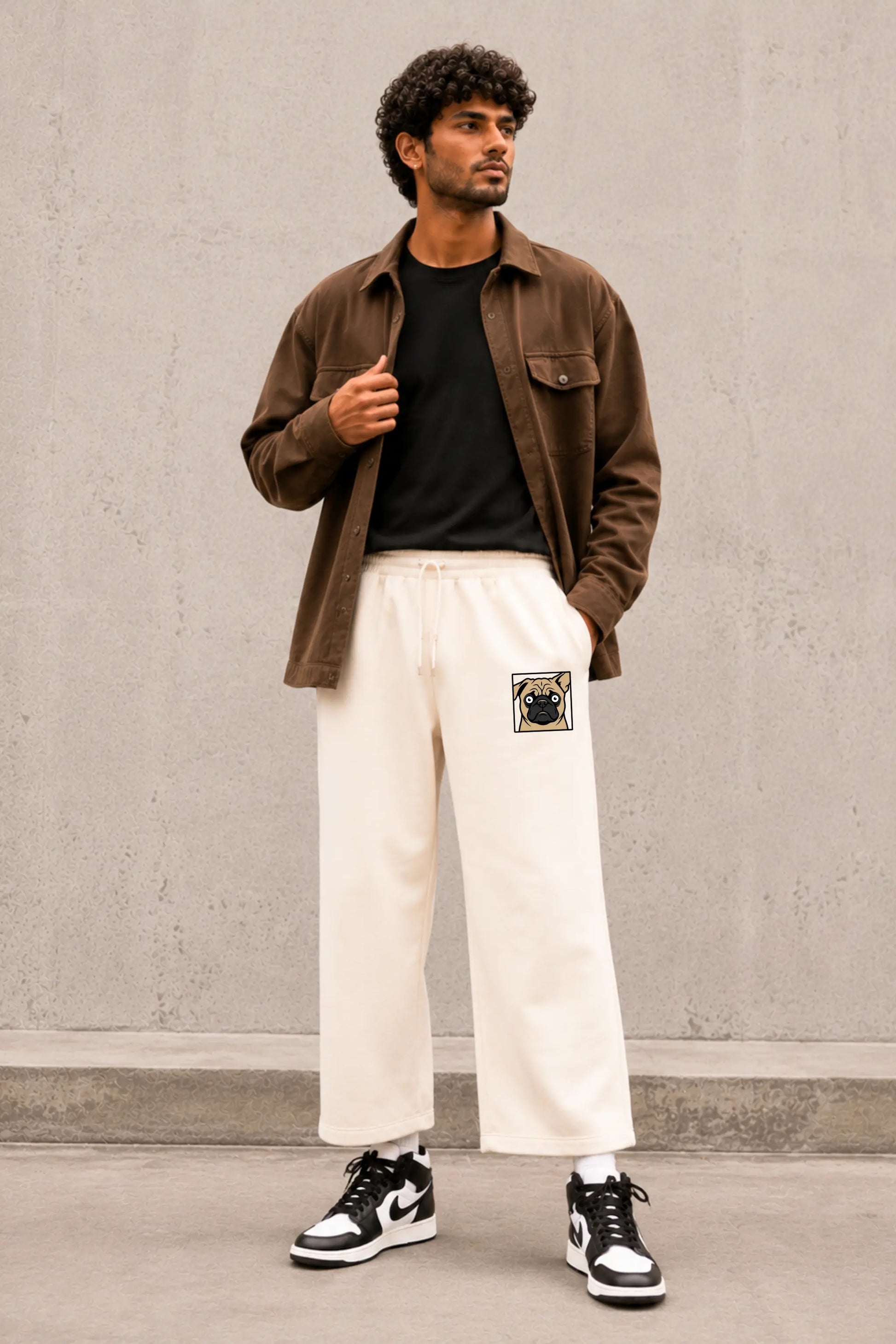 Pug Face Graphic Unisex Sweatpants in Cream — Men's Styling, Easy Beings Collection